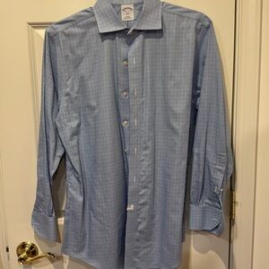 Brooks Brothers Men's Blue Checkered Dress Shirt, size 15.5. 32/33 sleeve.